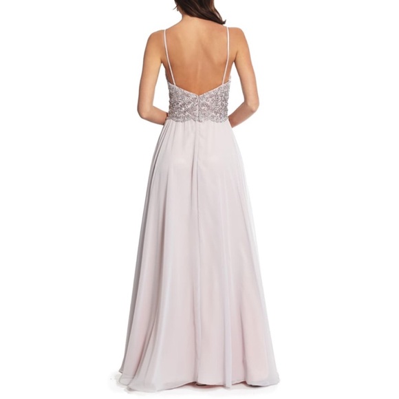 Embellished Bodice V-Neck Chiffon Evening Dress- 4 - Picture 2 of 8